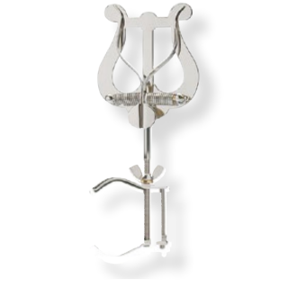 Marschgabel f&uuml;r Klarinette mit mittelgro&szlig;er Lyra, Seitenklemme, vernickelt